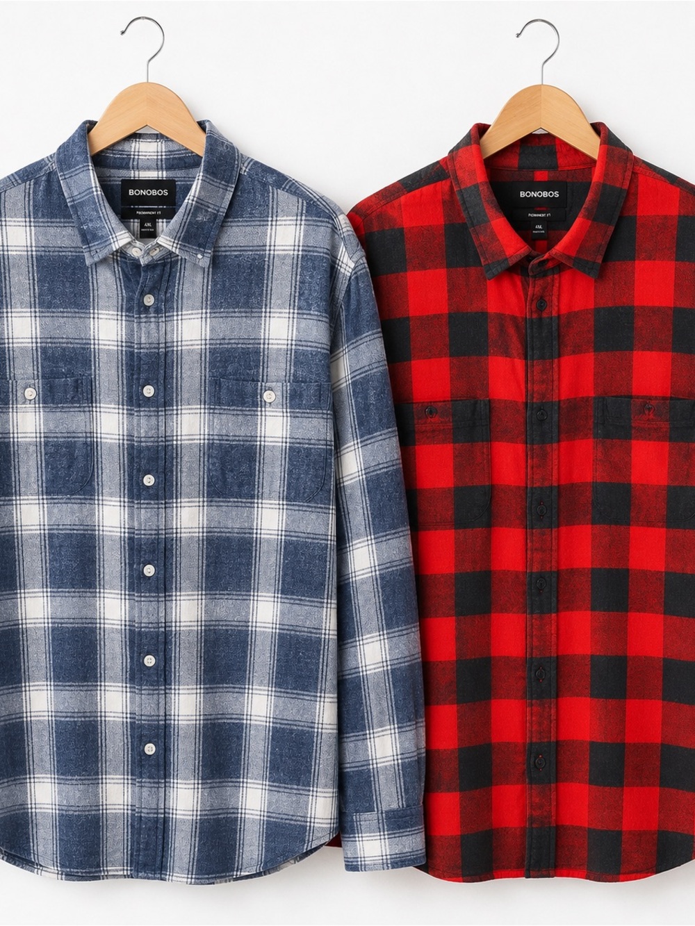 Bonobos Prominent Flannel Shirt Lot (2) Blue Plaid & Red Buffalo Plaid 4XL